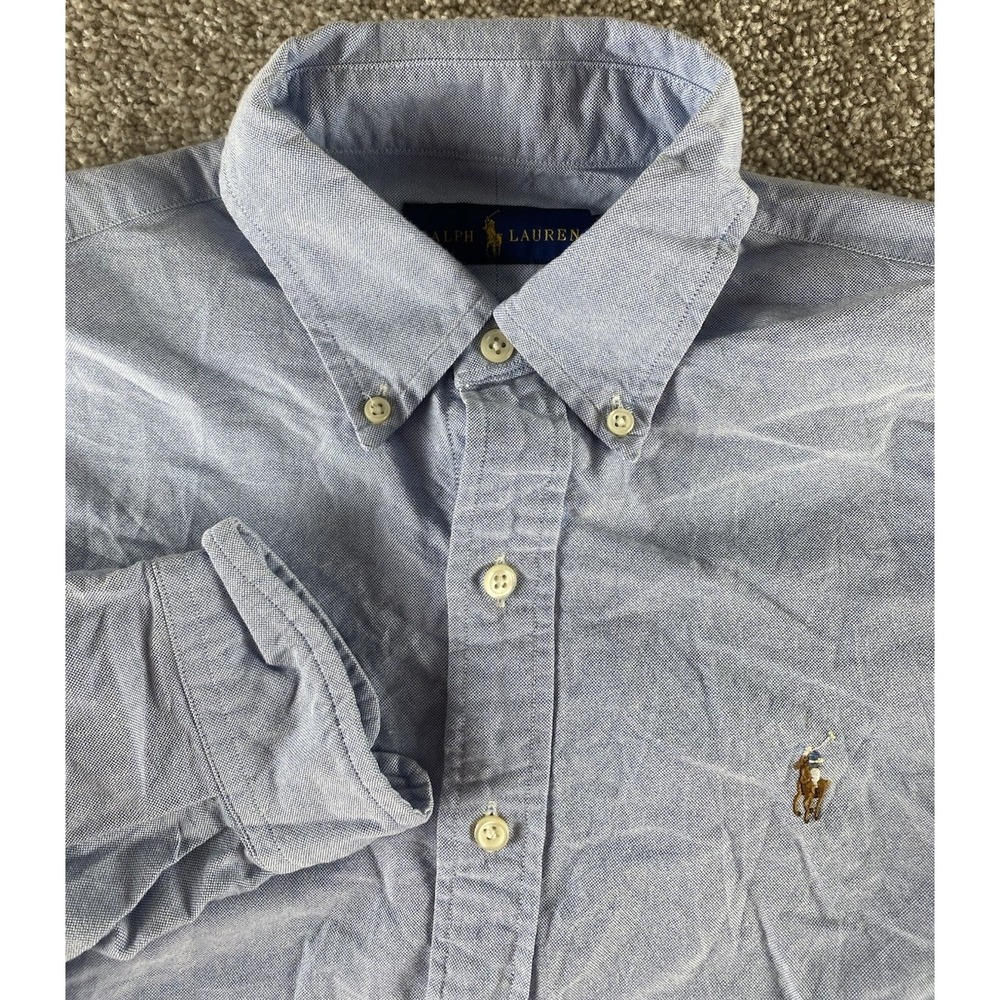Polo Ralph Lauren Solid Light Blue Button Down Mens S Flesh Pony Cotton Work